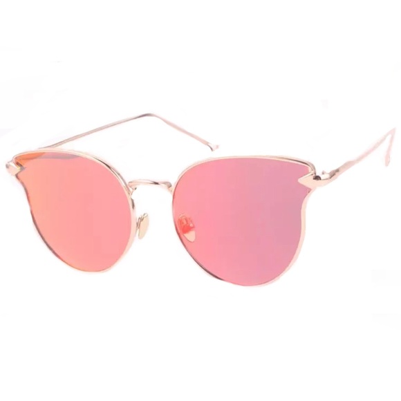 Cat-Eye Pink Mirror Gold Wire Rim Sunglasses - Picture 3 of 7